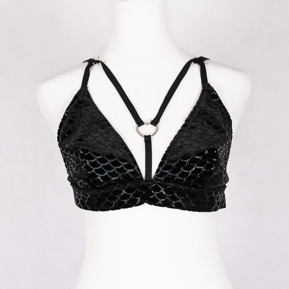 Hot Topic Black Velvet Bralette Crop Top LARGE Mermaid Whimsigoth Biker Festival